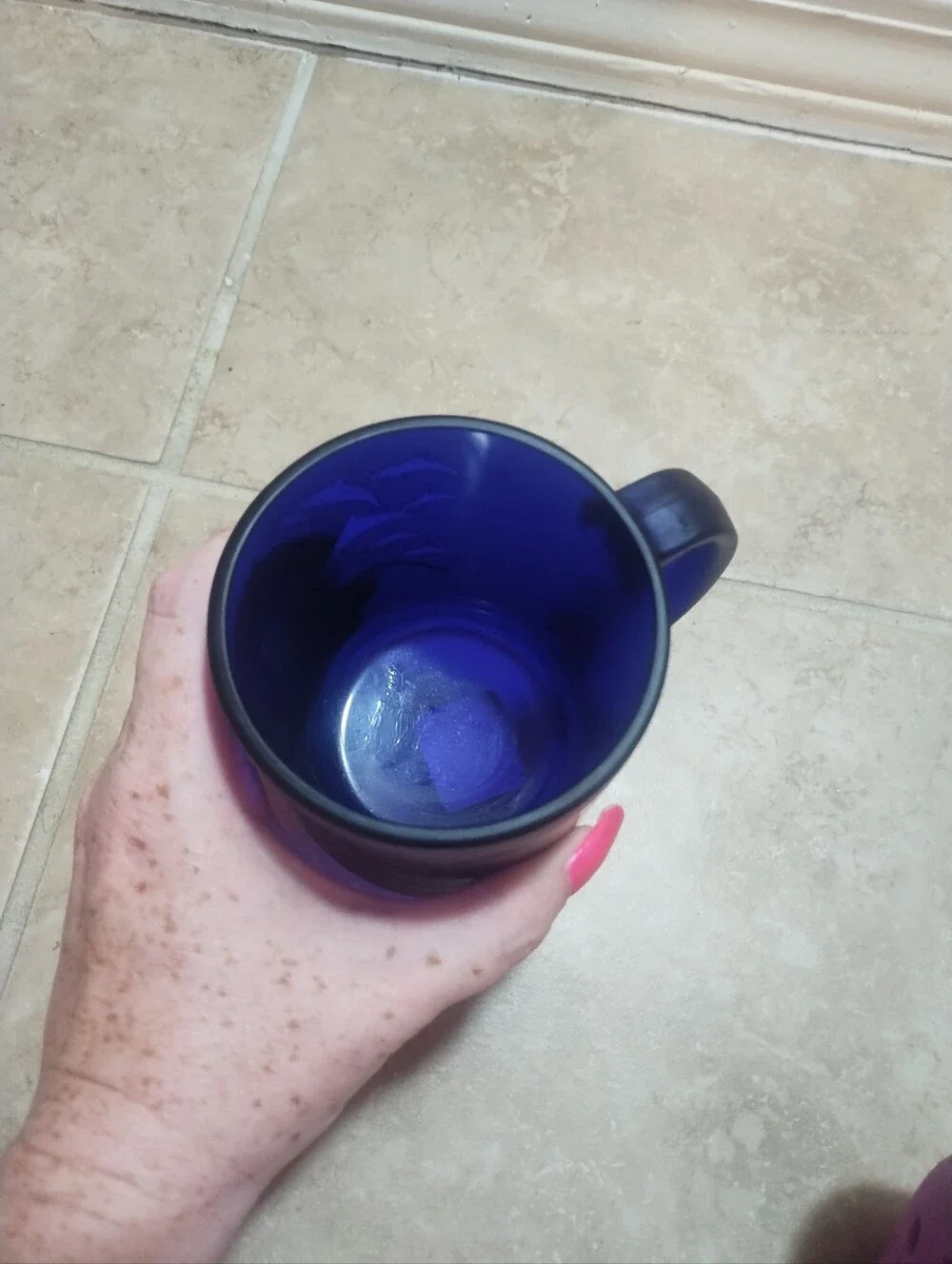 Vintage Las Vegas Mirage Mug Cobalt Blue Glass Frosted Dolphins RARE